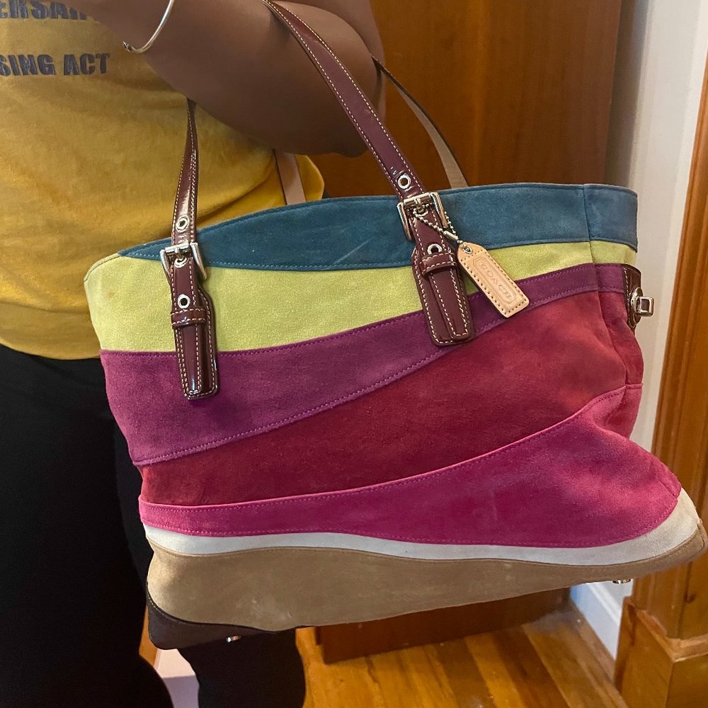 LIKE NEW - Coach Suede Women's Tote Handbag (Mutlicolor)